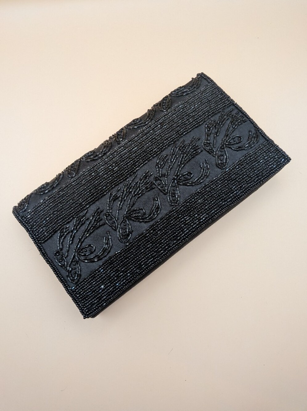 Vintage Neiman Marcus Black Beaded Evening Clutch Handbag